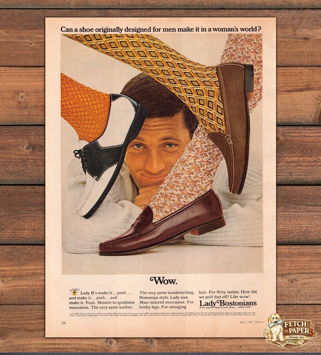 Lady Bostonians Moccasin Loafer Womens Shoes Man Pose Print Ad 1966 1960s