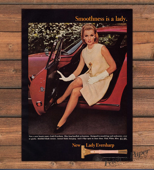 Lady Eversharp Razor Legs Woman Red Sports Car White Gloves Print Ad 1965 1960s
