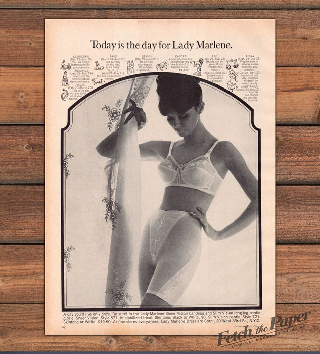 Lady Marlene Girdle Bra Sheer Vision Zodiac Lingerie Print Ad 1965 1960s