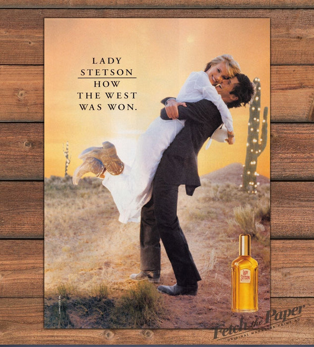 Lady Stetson Perfume "How The West Was Won" Cowboy Couple Print Ad 1996 1990s
