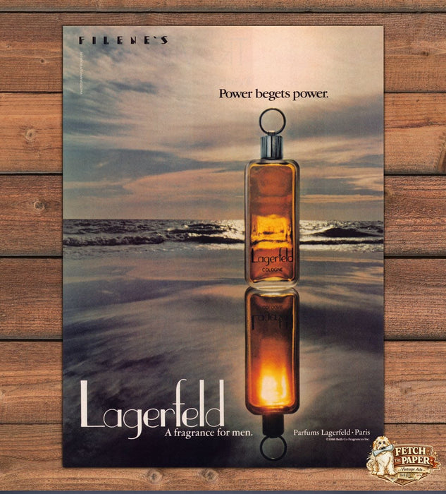 Lagerfeld Cologne Filene's Beach Sunset Reflection Bottle Print Ad 1988 1980s