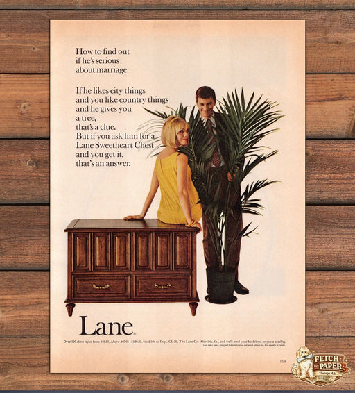 Lane Sweetheart Chest Yellow Dress Couple Palm Furniture Print Ad 1966 1960s