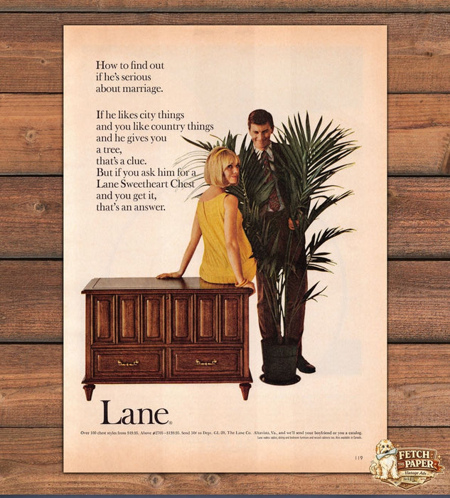 Lane Sweetheart Chest Yellow Dress Couple Palm Furniture Print Ad 1966 1960s