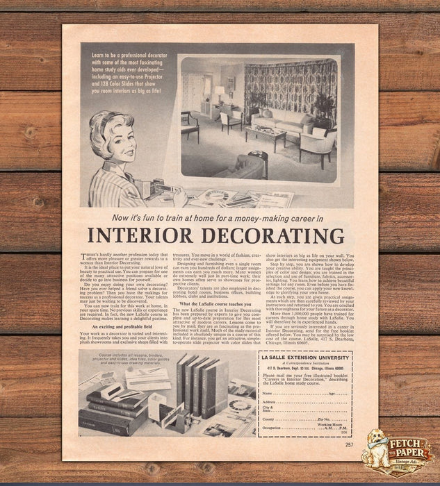 LaSalle Extension University Interior Decorating Home Study Print Ad 1966 1960s