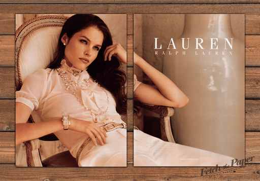 Lauren Ralph Lauren Pink Ruffle Blouse Pearls Print Ad 2008 2000s (2pgs)