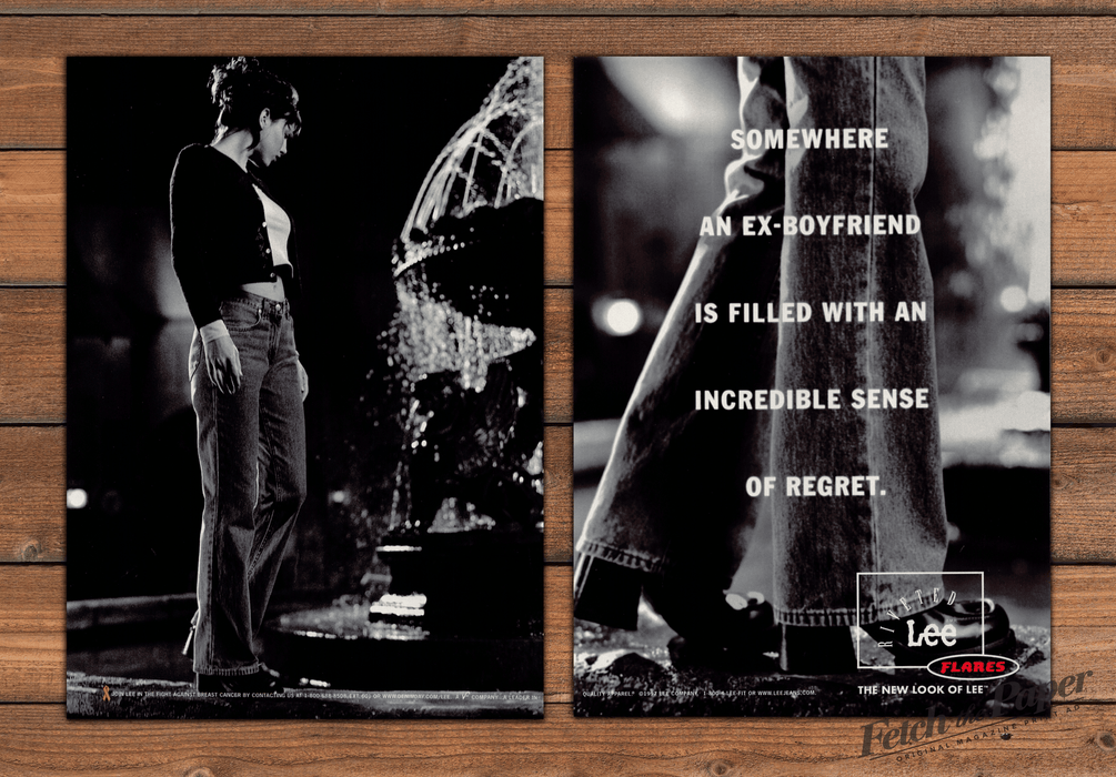 Lee Flares Jeans Ex-Boyfriend Regret Fountain Print Ad 1997 1990s (2pgs)