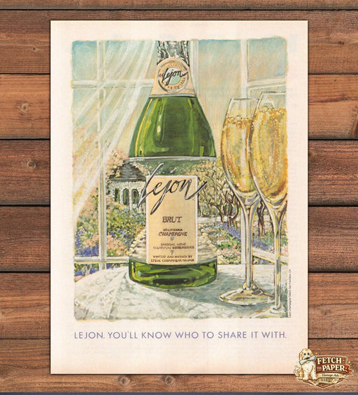 Lejon California Champagne Brut Illustration 1980s Print Advertisement Ad 1984