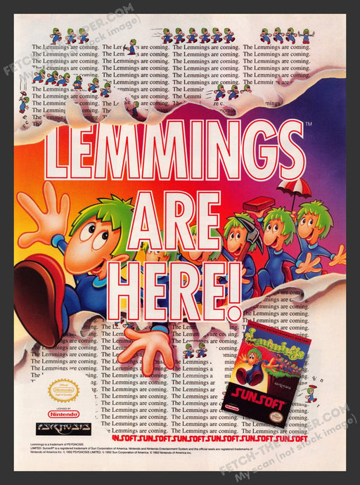 Lemmings Video Game 1990s Print Advertisement Ad 1992