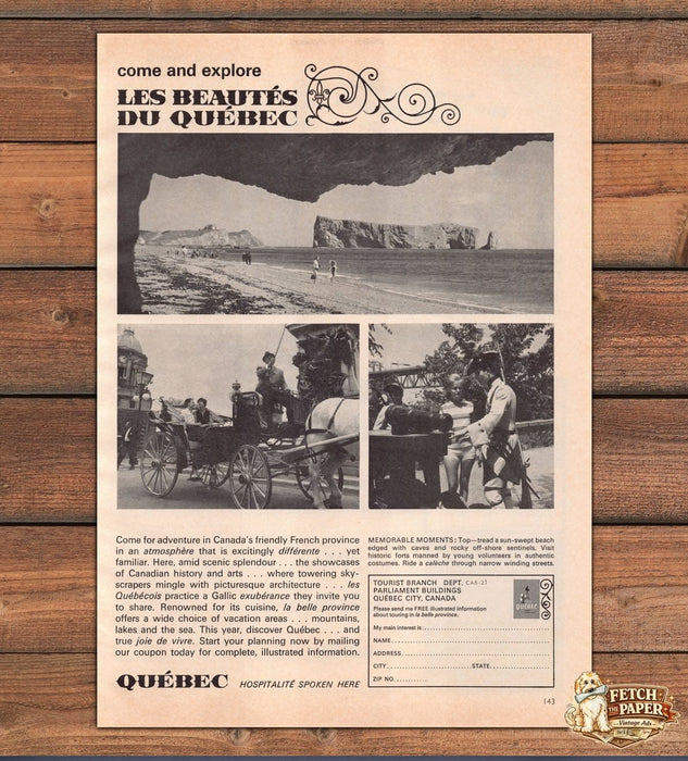 Les Beautes du Quebec Perce Rock Caleche Tour Travel Print Ad 1966 1960s