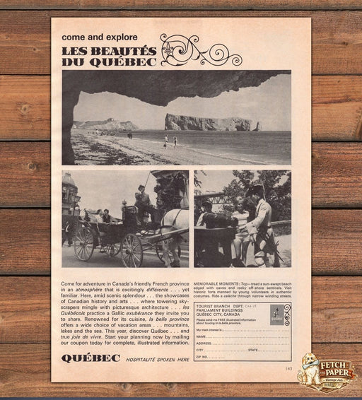 Les Beautes du Quebec Perce Rock Caleche Tour Travel Print Ad 1966 1960s