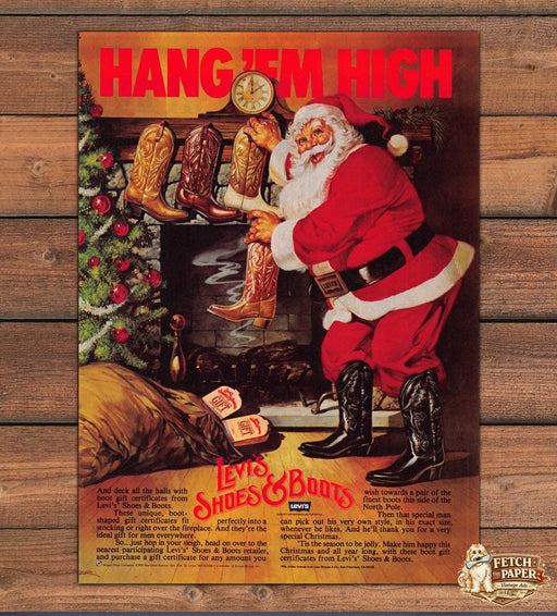 Levi's Shoes Boots Santa Claus Christmas Cowboy Print Ad 1981 1980s