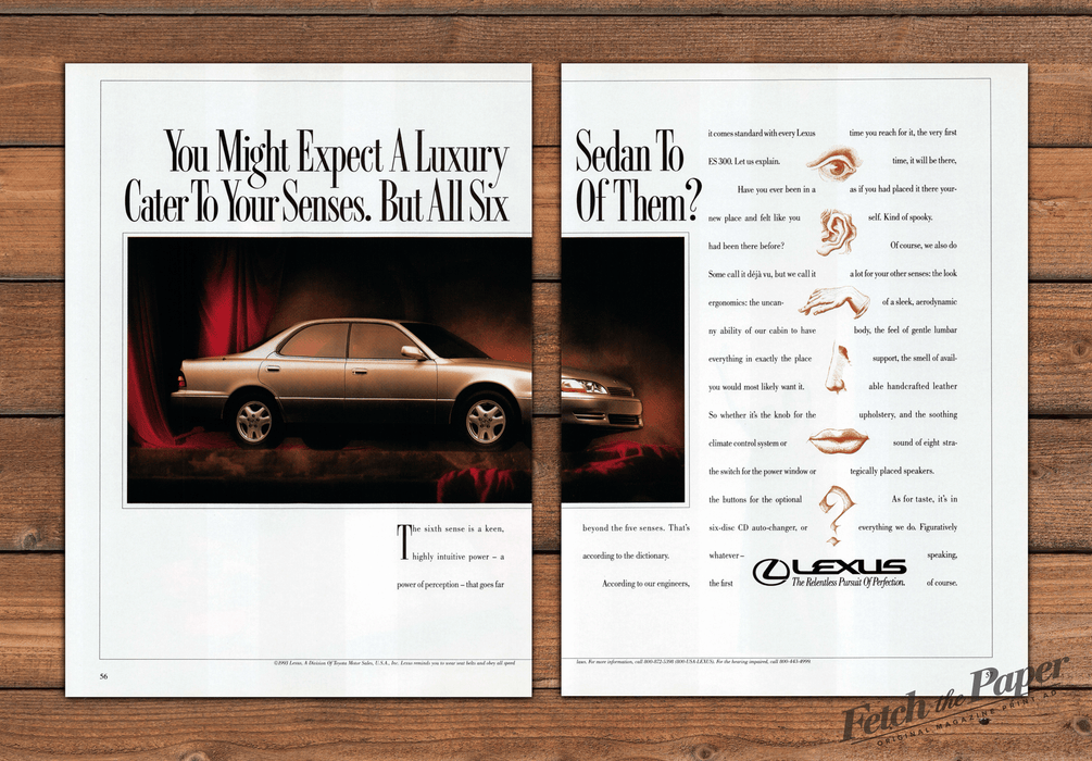 Lexus ES 300 Luxury Sedan Cater to Your Senses Print Ad 1993 1990s (2pgs)
