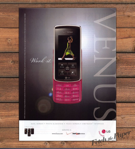 LG Venus Verizon Pink Slider Phone Touch Screen Work It Print Ad 2008 2000s