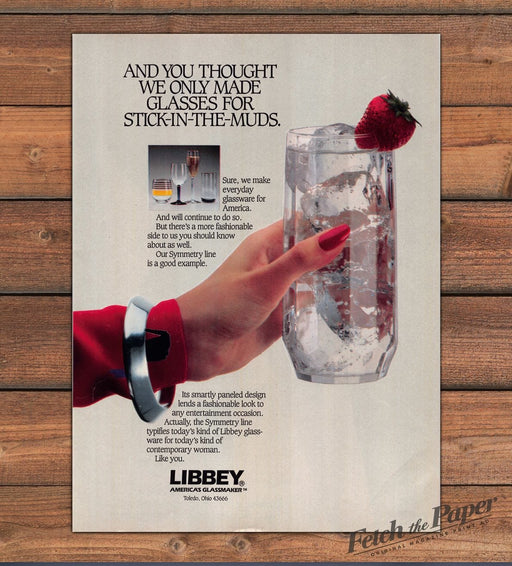 Libbey Symmetry Glassware Hand Red Nails Strawberry Print Ad 1987 1980s