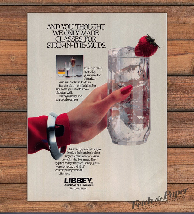 Libbey Symmetry Glassware Hand Red Nails Strawberry Print Ad 1987 1980s