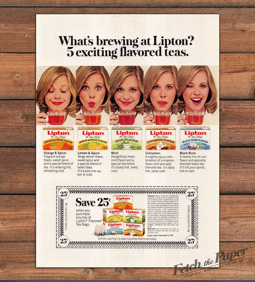 Lipton Flavored Tea Bags Five Faces Orange Spice Mint Rum Print Ad 1979 1970s