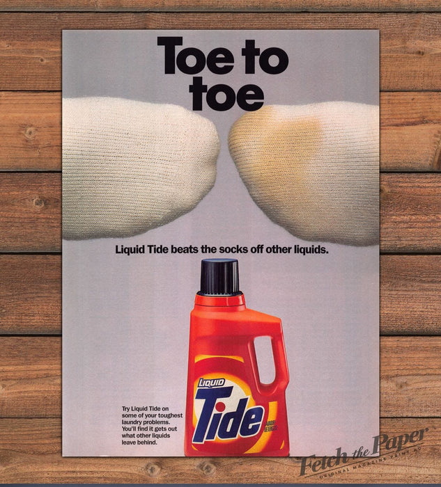 Liquid Tide Toe to Toe Dingy White Socks Print Ad 1986 1980s