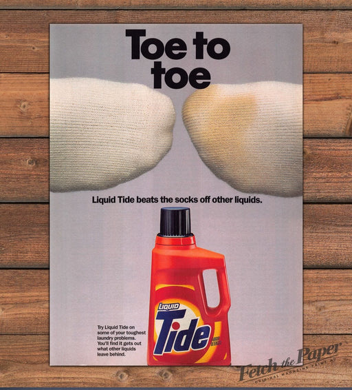 Liquid Tide Toe to Toe Dingy White Socks Print Ad 1986 1980s