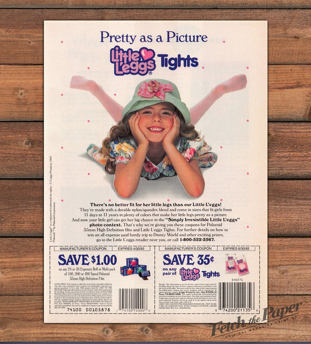 Little L’eggs Tights Girl Green Hat Floral Dress Print Ad 1993 1990s