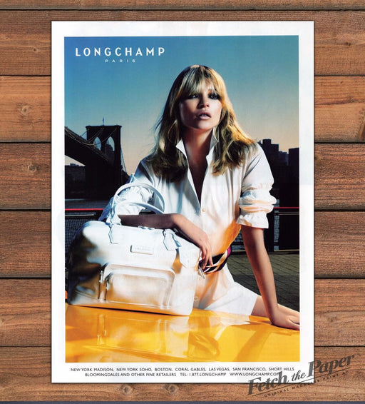 Longchamp Paris Kate Moss Tote Handbag Skyline Sunset Chic Print Ad 2008 2000s