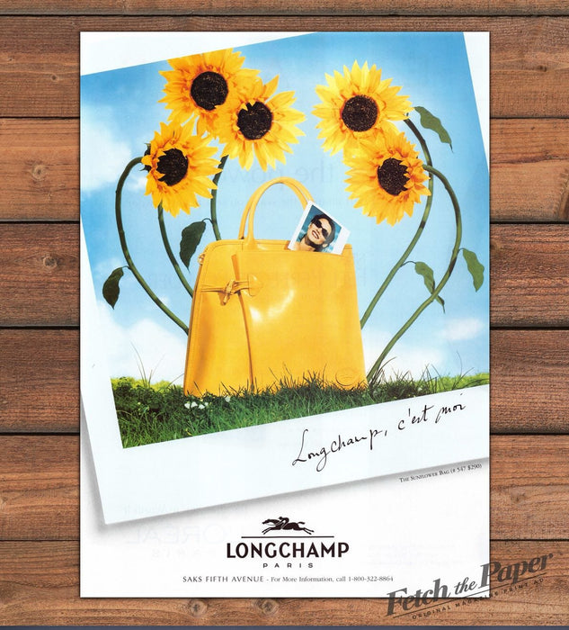 Longchamp Paris Sunflower Handbag Saks Fifth Avenue Print Ad 1998 1990s