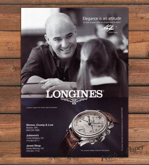 Longines Andre Agassi Retrograde Master Collection Watch Print Ad 2009 2000s