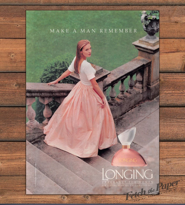 Longing Fragrance Coty "Make A Man Remember" Pink Ball Gown Print Ad 1996 1990s