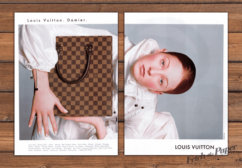 Louis Vuitton Damier Tote Red-Haired Model in White Print Ad 1998 1990s (2pgs)