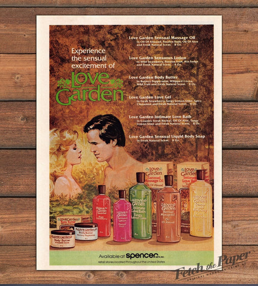 Love Garden Sensual Massage Oil Lotion Spencer Gifts Print Ad 1981 1980s