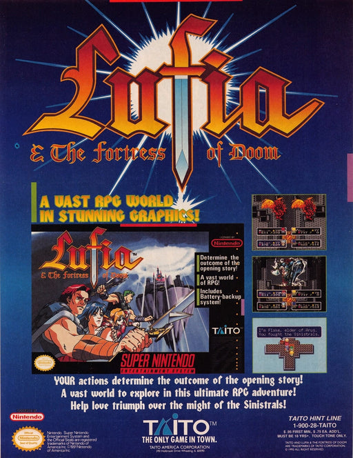 Lufia & The Fortress of Doom Video Game 1990s Print Advertisement Ad 1993