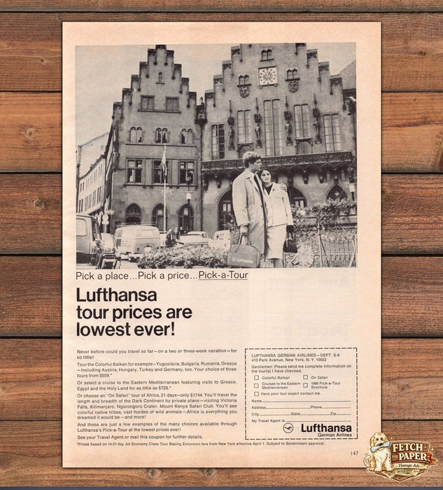 Lufthansa German Airlines Pick-a-Tour Balkan Safari Cruise Print Ad 1966 1960s