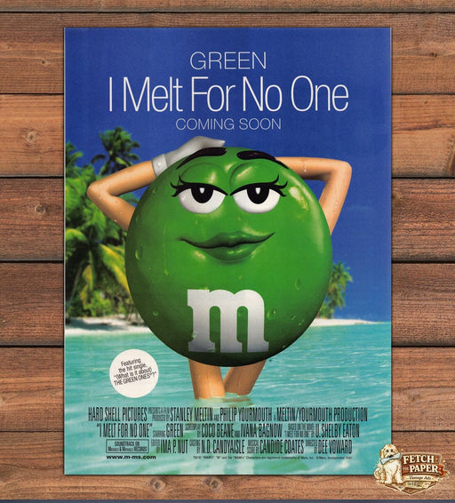 M&M's Sexy Green "I Melt for No One" Beach Scene 2001 Print Advertisement Ad