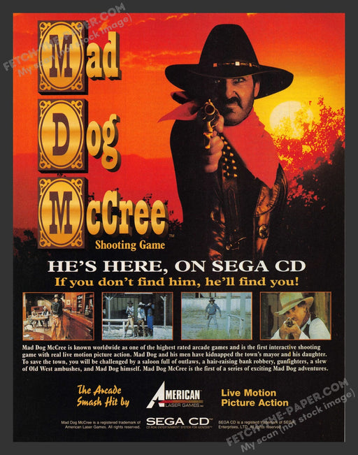 Mad Dog McCree Shooting Video Game 1990s Print Advertisement Ad 1993