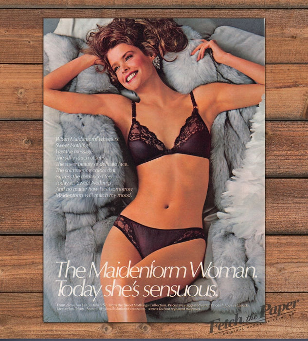 Maidenform 1980s Print Advertisement Ad 1985 Sweet Nothings Lingerie Furs