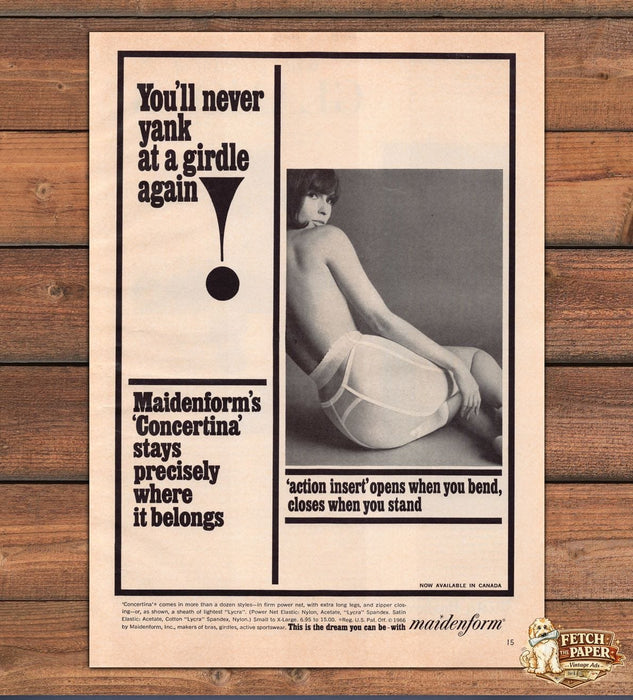 Maidenform Concertina Girdle Bare Back Action Insert Print Ad 1966 1960s