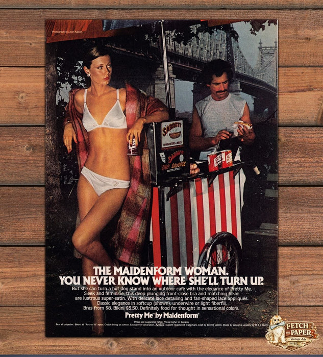 Maidenform Pretty Me Lingerie 1980s Print Advertisement Ad 1981 Hot Dog Vendor