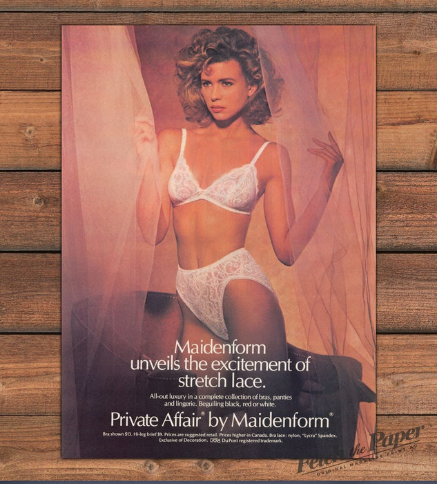 Maidenform Private Affair White Lace Bra Panty Sheer Print Ad 1986 1980s