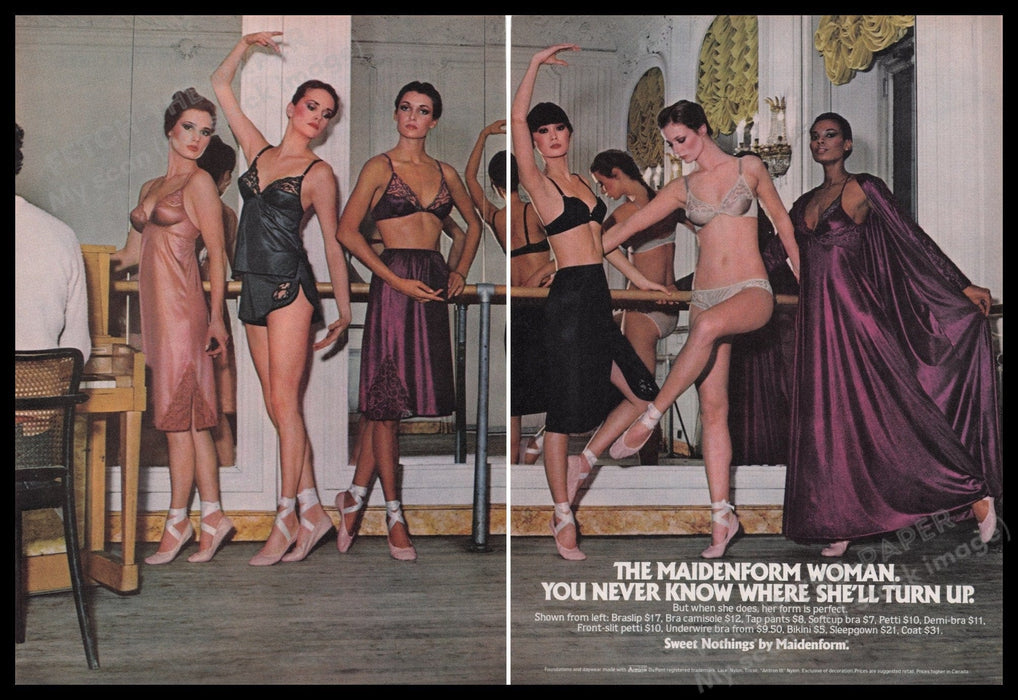 Maidenform Sweet Nothings 1980s Print Advertisement (2 pages) 1980 Ballet Fetch the Paper!