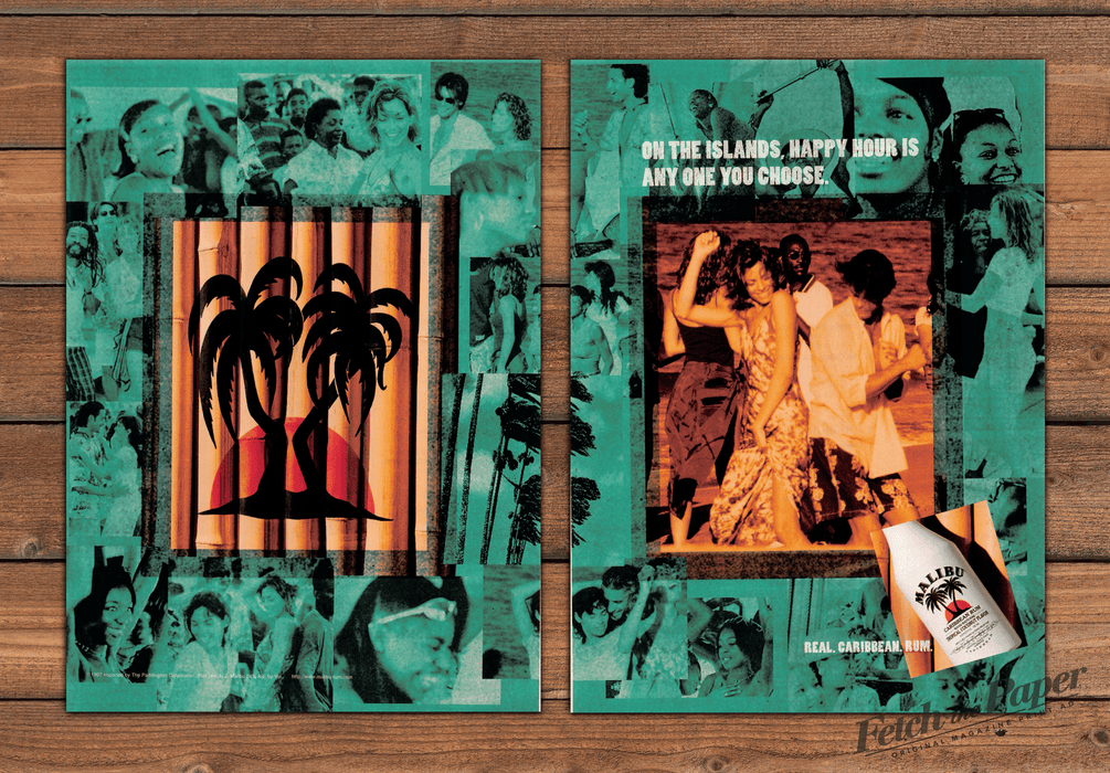 Malibu Caribbean Rum "Happy Hour" Island Party Print Ad 1997 1990s (2pgs)