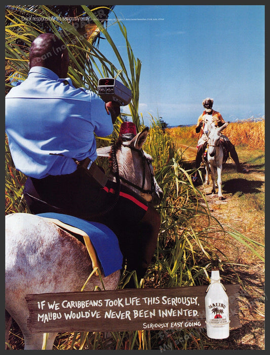 Malibu Rum  2000s Print Advertisement 2002 Donkey Speed Trap Fetch-the-Paper