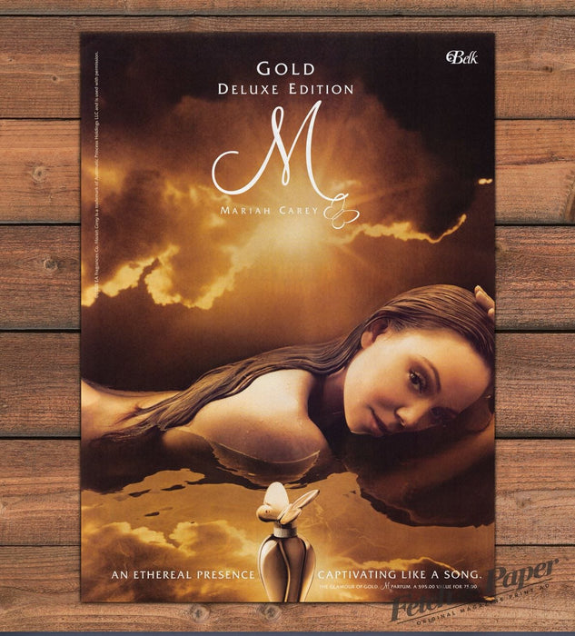 Mariah Carey M Gold Deluxe Edition Perfume Golden Sky Water Print Ad 2008 2000s