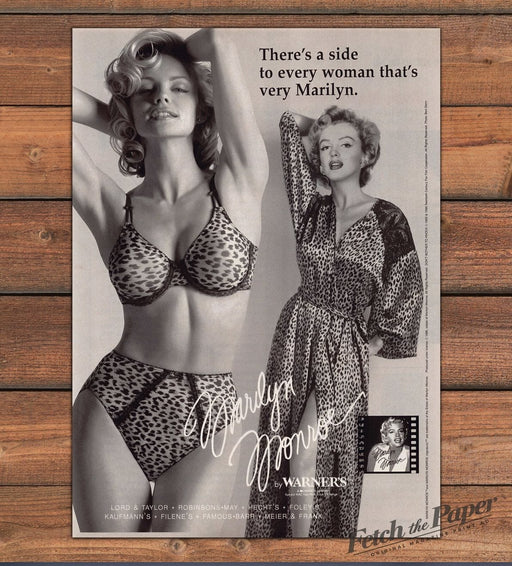 Marilyn Monroe by Warner's Leopard Lingerie Bra Panty Robe Print Ad 1997 1990s