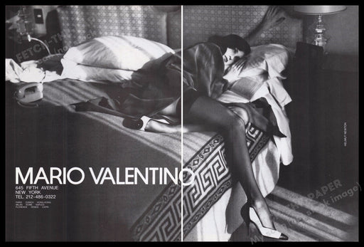 Mario Valentino Shoes 1980s Print Advertisement (2 pgs) 1989 Hosiery Legs Bed Fetch the Paper!