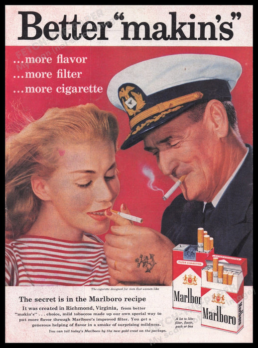 Marlboro Cigarettes "Better Makin's"  1950s Print Advertisement Ad 1959 Fetch the Paper!