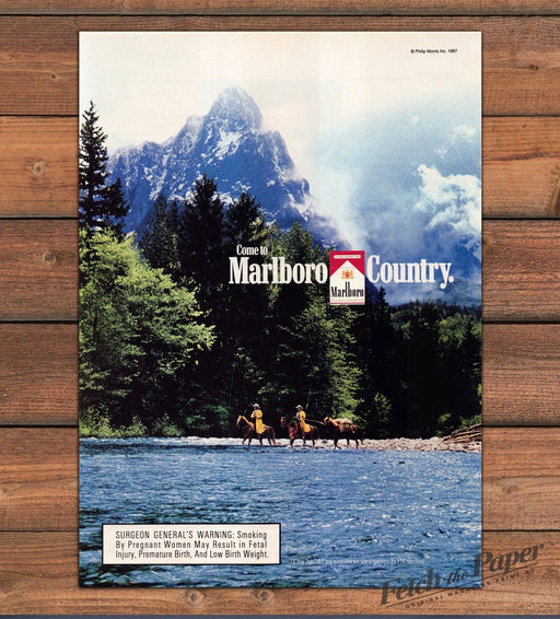 Marlboro "Come To Marlboro Country" Cowboys River Mountain Print Ad 1997 1990s