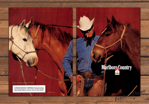 Marlboro Country Cowboy With Horses Cigarette Print Ad 1998 1990s (2pgs)