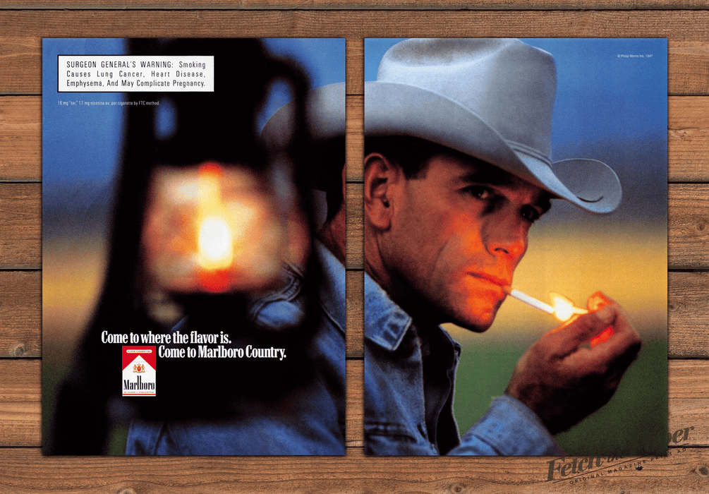 Marlboro Cowboy "Come to Marlboro Country" Lantern Print Ad 1997 1990s (2pgs)