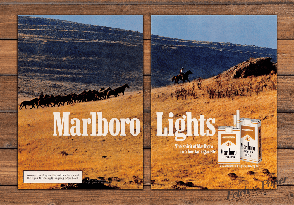 Marlboro Lights 1980s Print Ad 1981 Mustang Horse Round Up