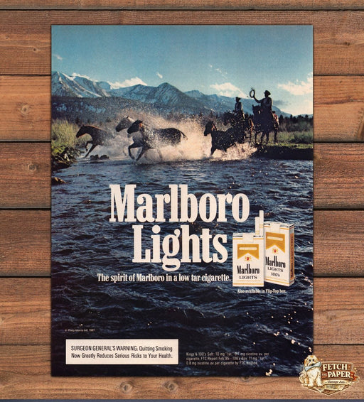 Marlboro Lights Cigarettes Crossing Stream 1980s Print Advertisement Ad 1987