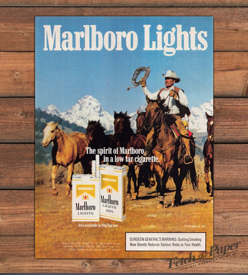 Marlboro Lights Cowboy Mustang Roundup 1980s Print Advertisement Ad 1987